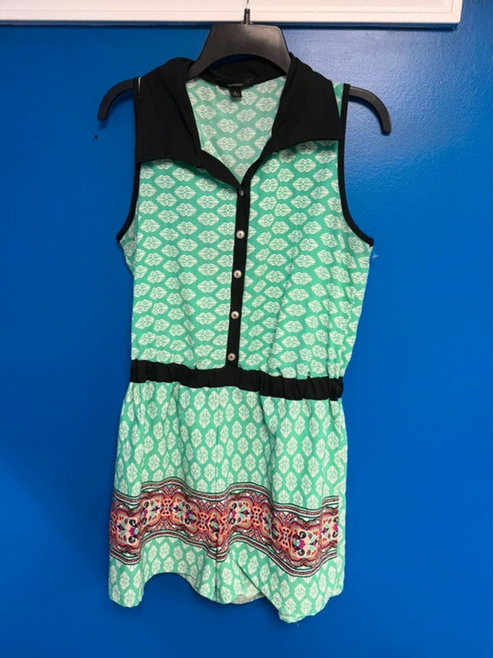 Espresso Mint Green Boho Medallion Sleeveless Romper Small